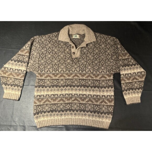 Icewear Sweater Mens Large Brown Wool Icelandic Cardigan Nordic Fair Isle - Picture 1 of 5
